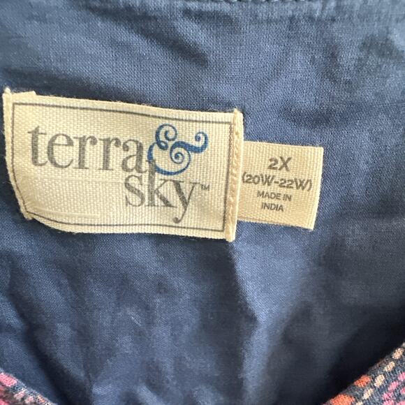 Terra & Sky‎ Women Dress Plus Size Surplice Midi Blue Paisley Size 2X 20w-22w - Picture 4 of 8